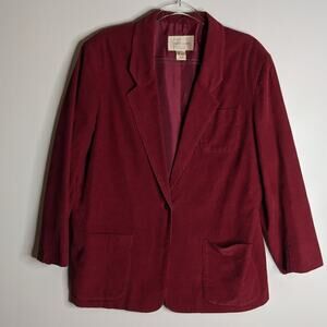 Vintage 80's Townhouse Corduroy Blazer Unstructured One Button Raspberry Pink